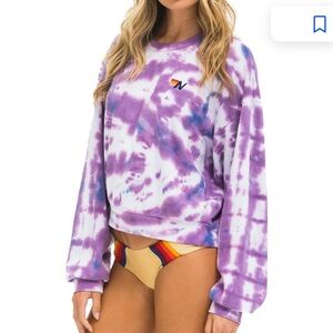 Aviator Nation HAND DYED RELAXED CREW SWEATSHIRT - TIE DYE MAGENTA